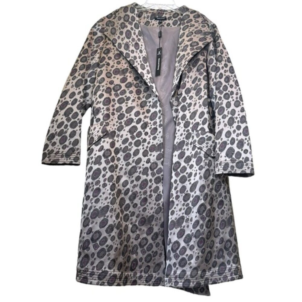 Samuel Dong NEW Trench Coat Metallic Texture Neutral Dress Pockets Jacket Animal - Picture 2 of 16
